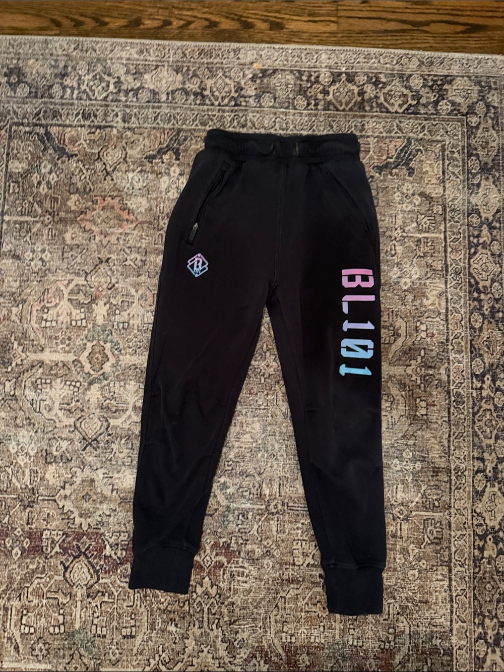Kids Black Joggers with Pastel Gradient BL101 Logo